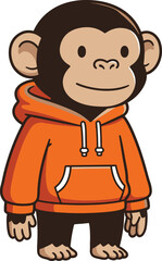 Cartoon monkey wearing hoodie vector illustration ape chimpanzee art