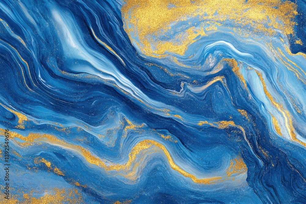 Aufkleber abstract blue and gold waves create a serene background. evoking tranquility and elegance. ideal for