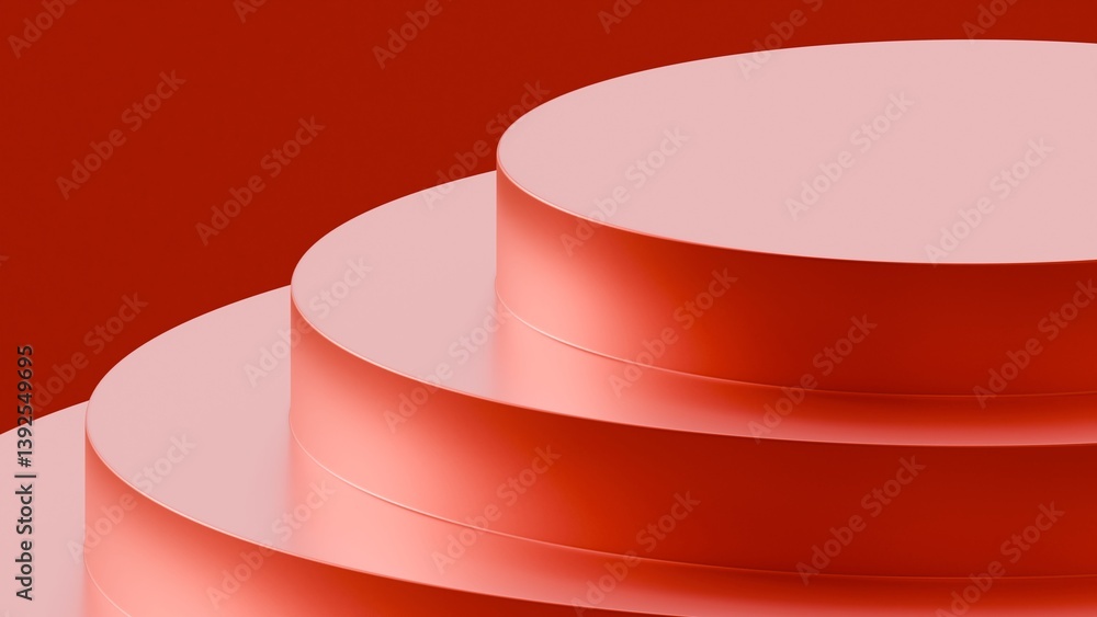 Aufkleber red circular platform on red background. modern and futuristic background for product presentation. 
