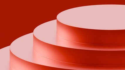 Red circular platform on red background. Modern and futuristic background for product presentation. Premium photo mockup for product photography purposes. 