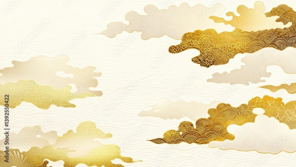 Aufkleber a serene landscape featuring soft. fluffy clouds in shades of gold and white. creating a tranquil at