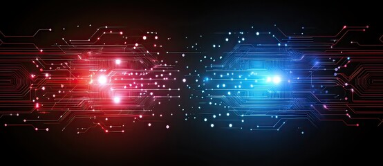 Abstract Technology Background with Glowing Lines, Circuits, and Particles