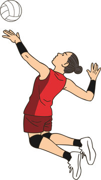A female volleyball player about to spike the ball, vector illustration isolated on white background