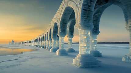 Fototapeta premium Frozen Arches on Lake at Sunrise