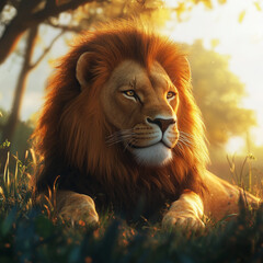 Naklejka premium Majestic Flawless Lion Portrait Powerful Wild Animal King of the Jungle Generative AI