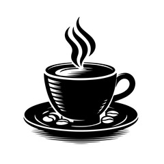 Obraz premium Cup of tea or coffee. Black hand drawn vector element. Best for web, seamless patterns, logo creating and branding design. icon of a cup of coffee or tea in flat style on a white background 