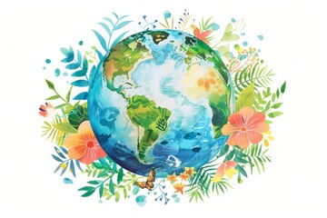 Naklejka premium Colorful Earth with nature elements