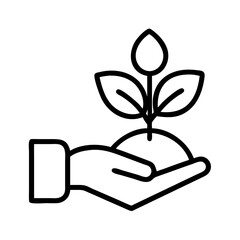 Hand holding plant seedling vector icon for growth agriculture and environmental care concept illustration