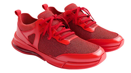 Red running shoes sneakers footwear athletic trainers sport laces style isolated on white background