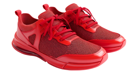 Red running shoes sneakers footwear athletic trainers sport laces style isolated on white background