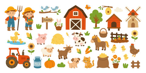 A farm scene with a sign that says 