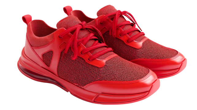 Red running shoes sneakers footwear athletic trainers sport laces style isolated on white background