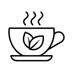 Outline herbal tea cup vector icon illustration for cafe menu and healthy drink design concept char