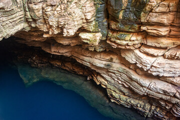 This is naturally occuring blue water in a cave at a location called bhimkund near chhatarpur in madhya pradesh, india.