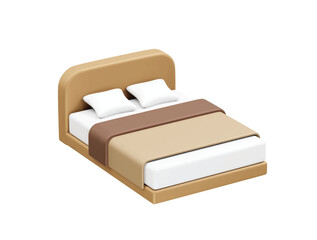 Bed with pillows and a blanket icon illustration 3d render.