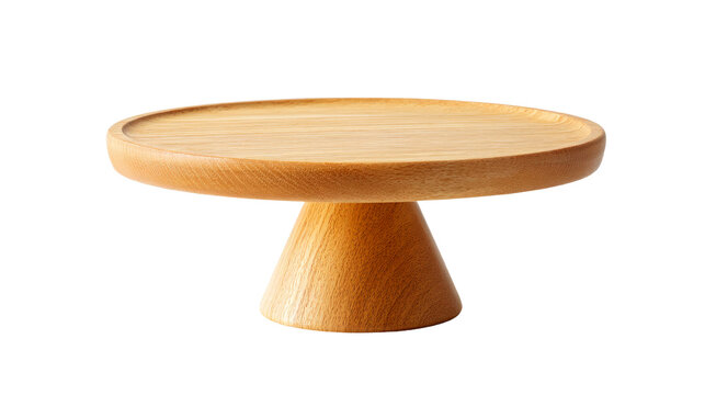 Wooden cake stand pedestal dessert display serving isolated on white background