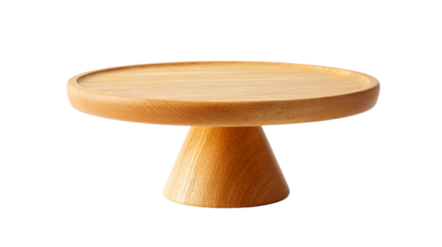 Wooden cake stand pedestal dessert display serving isolated on white background