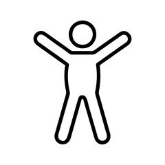 Outline icon of person with arms raised vector illustration for design and creative projects use.  char