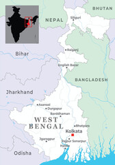 Obraz premium West Bengal district map is a Indian state, With neighbour state and country