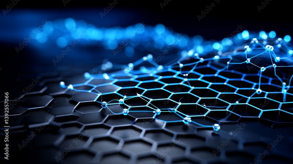 Poster a dark background serves as the foundation for a glowing light that illuminates a pattern of blue ge