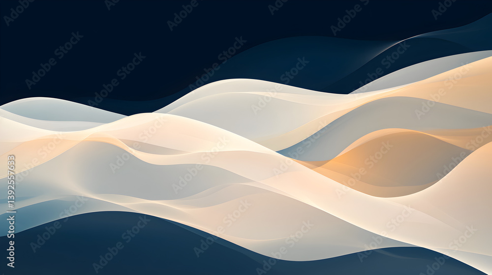 Wall mural abstract gradient waves in soft gold and champagne hues on a deep background