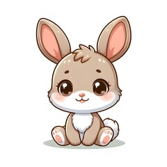 Cute Cartoon rabbit Sitting on White Isolated Background
