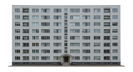 Isolated Gray Residential Building with Balconies