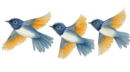 Fototapeta premium Three birds in flight against a white background