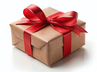 Obraz premium Elegant Kraft Paper Gift Box with Red Ribbon Perfect for a Unique EcoFriendly Present