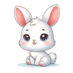 Cute Cartoon rabbit Sitting on White Isolated Background
