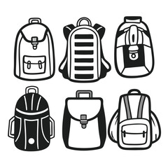 Hand-Drawn Backpack Doodle Set &ndash; 6 Unique Black and White Bag Illustrations