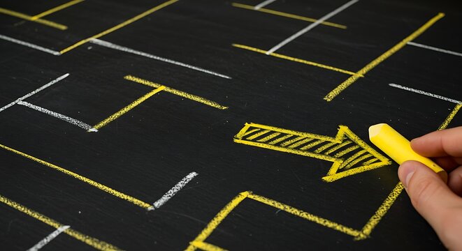 Hand-drawn a shortened direct path through a maze game, simplifying communication or fast solution concept.
