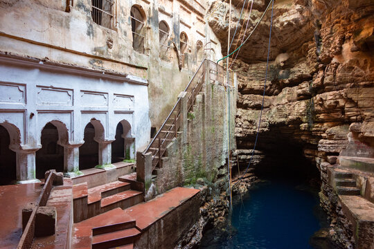 This is naturally occuring blue water in a cave at a location called bhimkund near chhatarpur in madhya pradesh, india.