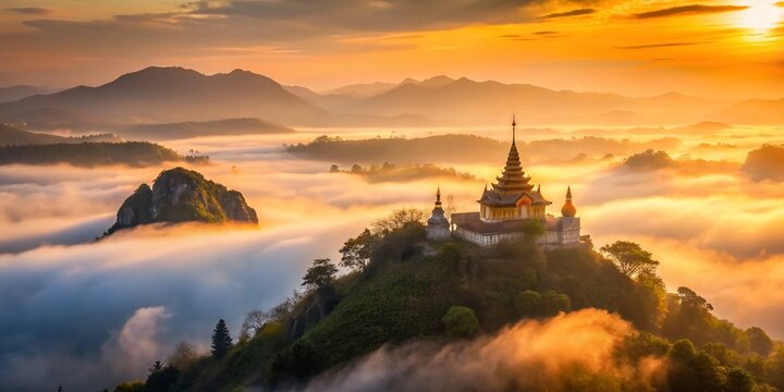 Misty Sunrise at a Lampang Temple A Minimalist Photography Journey Through Northern Thailands Sacred Mountains