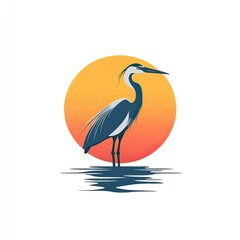 Elegant heron silhouette against a warm sunset or sunrise backdrop design