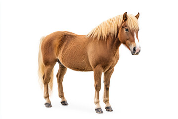a brown horse standing on top of a white floor