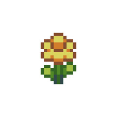 Fototapeta premium 8-bit flowers emoji, pixel art icon. Design for logo flower shop, sticker, stamp, web, mobile app, badges and patches. Video game sprite. Isolated vector.