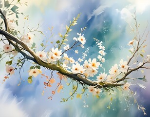 delicate watercolor  blossoms on a branch