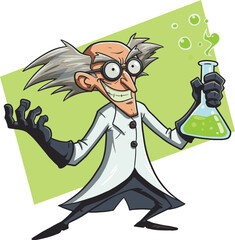 Qute cartoon mad scientist with potion vector illustration for science