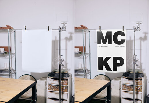 Mockup Of Poster Size Poster In Creative Studio, Customized