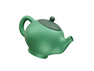 Green ceramic teapot icon 3d render illustration. Teapot icon 3d illustration 
