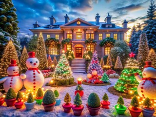 Fototapeta premium Stunning Christmas Landscape A Luxurious Festive Scene with Elaborate Decorations