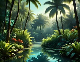 idyllic stream meandering through a green wood