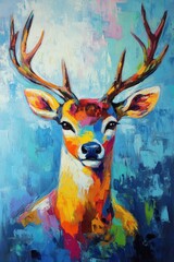 A Colorful Artistic Painting Depicting a Majestic Deer Portrait