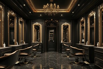 This picture features a high-end hair salon with elaborate decorations and furnishings that convey luxury and premium services suitable for beauty and lifestyle topics