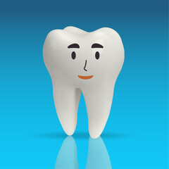 3d tooth character. Realistic healthy tooth character