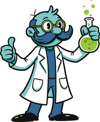 Cartoon scientist with lab coat and beaker illustration vector art