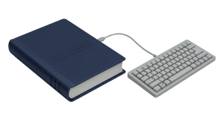 Isolated Book Connected to Keyboard Symbolizing Knowledge and Technology