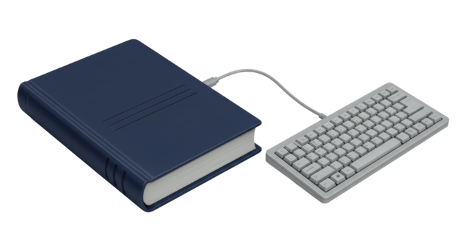 Isolated Book Connected to Keyboard Symbolizing Knowledge and Technology
