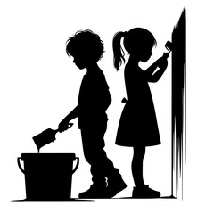 Children painting wall silhouette vector